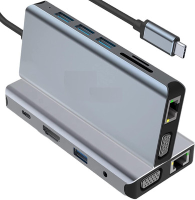VOOCME 12 in 1 USB c hub Compact 12 Port Aluminium Type C Docking Station Docking Station(Grey)