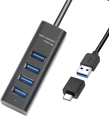 GITRU 4-Port USB 3.0 Hubs - USB Docking Station and Extender With Type C Connector For Laptop, Desktops(Grey)