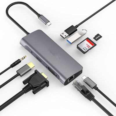 RuhZa 9 in 1 Ethernet Port, USB 3.0 Ports Docking Station(Grey)