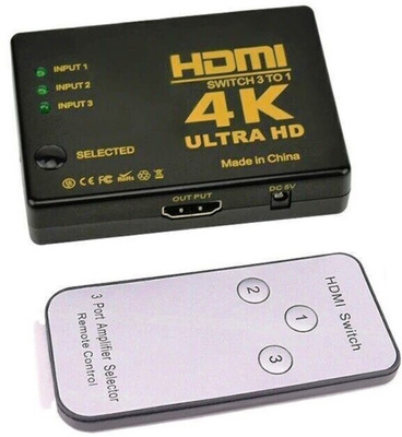 BALRAMA 3 Way HDMI Switch 3x1 with Remote Control 3 Port HDMI Splitter 3 Port IN 1 ONE Media Streaming Device(Black)