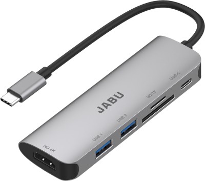 JABU Mini docking station 6 in 1 with USB Type C, HDMI, USB 2.0(2 PORTS) SD/TF Reader Type C Connectivity MackBook and Other Laptop,Tab Multiport Docks Aluminium Durable Body(Grey/Black)