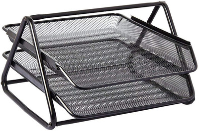 4tens 2 Compartments Metal File Tray Organizer, Metal Mesh File, Documents, Letters,A4 Size Files Desk Rack(Black)