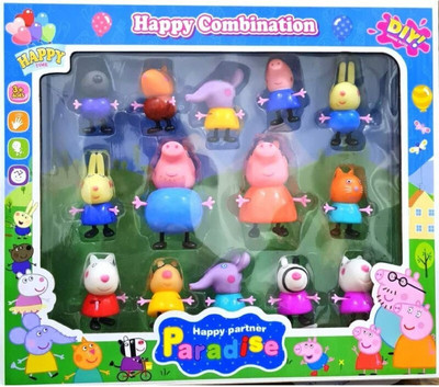 valuableplus 14Pc Pig Family Toy Figure Set for Children(Multicolor)