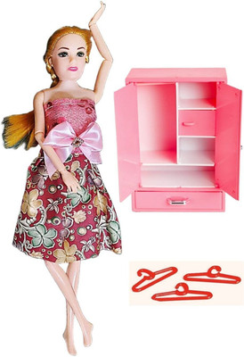 BKDT Marketing Doll Moveable Arms & Legs with Store well Almira with Hangers & Currency Notes(Pink)