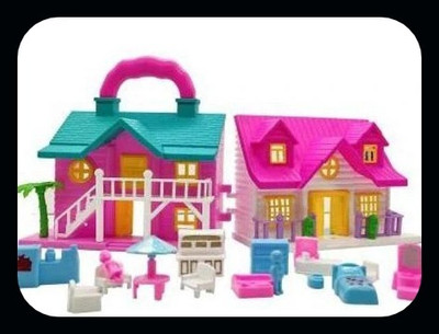 MGT CREATION A-house 2 room set funny doll house play set for girls(Multicolor)