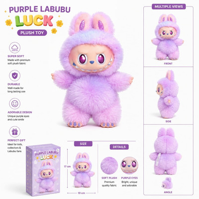 Bugga enterprises Purple Dream Labubu Plush Soft Toy for boys and girls(Purple)