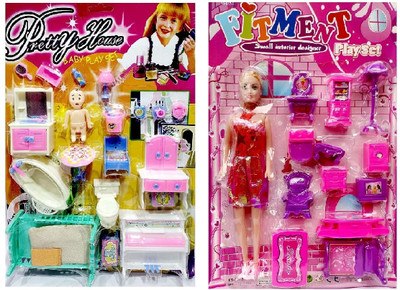 M S.Toys Doll House Pizza Ice Cream Set for Girl's Combo of 2 Funny Doll House(Multicolor)