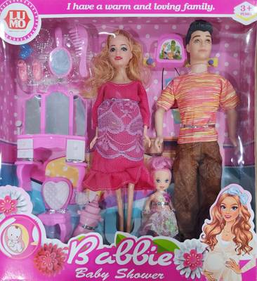 Fratelli Babbie Doll Baby Shower Doll Family with Husband & Daughter with Dresser set