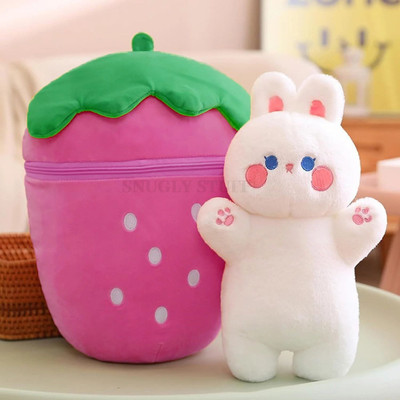 snuglystuff Hidden Fruit Bunny Plush Soft Toy, Zipper Stuffed Animal for Kids Gift, Girls  - 24 cm(Pink)