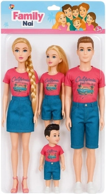 FUN n STYLE Family Dolls Set - 4 Piece Mother Father & Kids Pretend Play Figures for Kids(Multicolor)