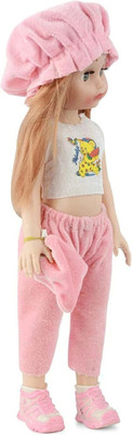 BKDT Marketing Cute Girl Doll Toy with Moveable Arms and Legs with Dress, Hairs, Cap, Shoes(Pink)