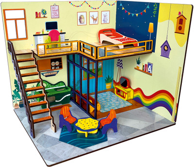 Webby DIY Tin Town Wooden Doll House for Girls and Boys(Multicolor)