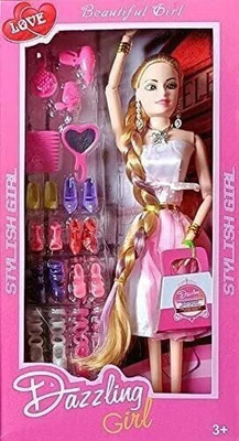 K A Enterprises Stylish Long Hair Set Doll and New Angel Set for Kids(Pack of 1)(Multicolor)