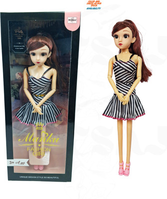 Meesaj Fashion Girl Doll with Striped Dress – Premium Quality & Movable Head/Hands(Multicolor)