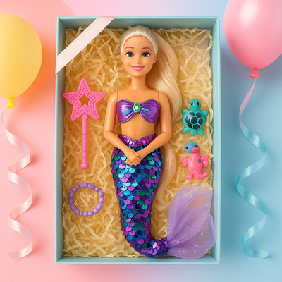 Primo Cleats Alia Mermaid Doll – Glitter Tail & Long Hair (pack of 1)(Multicolor)