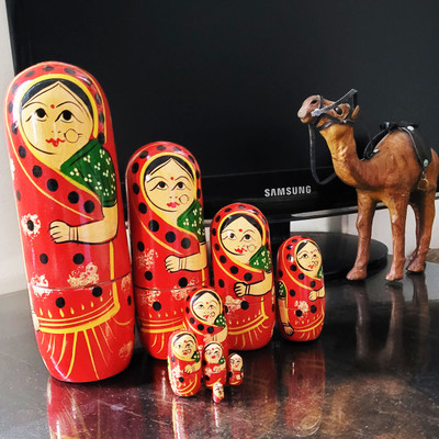 theperfectbazaar.com Cute Matryoksha Nesting Dolls set of 9| Russian Dolls | Nesting Dolls(Red)