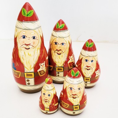 theperfectbazaar.com Wooden Nesting Santa Doll for Christmas Gift Decor(Red)