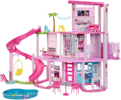 BARBIE Dreamhouse, 75+ Pieces, Pool Party Doll House with 3 Story Slide(Multicolor)