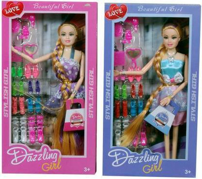 R Singh Enterprises Stylish Long Hair Set Doll and New Angel Doll Set for Kids(Pack of 2)(Multicolor)