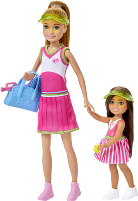 BARBIE Stacie & Chelsea Tennis Playset with 2 Dolls, Net & 5+ Accessories(Multicolor)