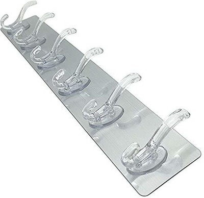 KRAZE Self Adhesive 6 Hook Sticker Strip for Wall Hanging Multi-Purpose Item Hook Rail 6(Pack of 1)