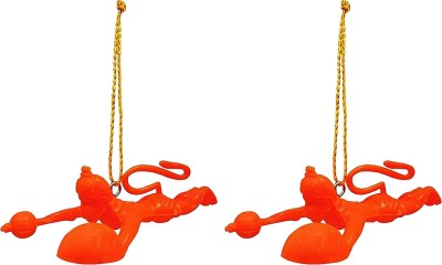 Crown Warriors Present Orange Flying Lord Hanuman Idol Car Hanging Ornament, Pack of Two Decorative Showpiece  -  12 cm(Plastic, Orange)