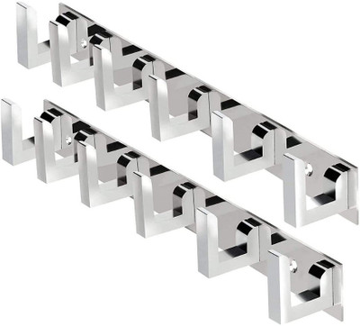 BathBliss L-Hook Hanger Stainless Steel 6 Pin Cloth Hanger Wall Mounted (Pack of 2) Door Hanger