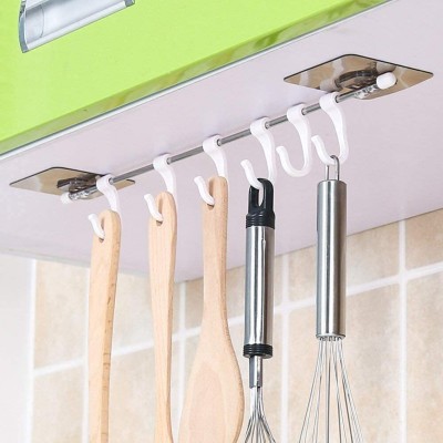 CoreValues Magic Sticker Series Self Adhesive Steel 6 Hook Hanger for Kitchen/Bathroom Regular Organizer