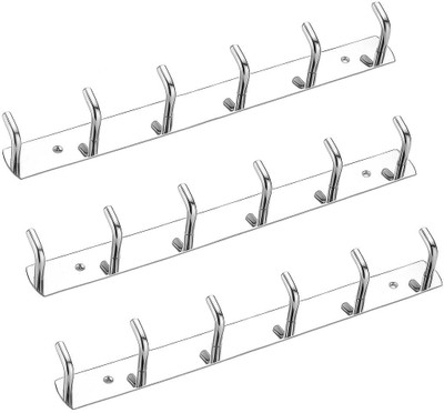 Shriji Classy 6 Pin Hooks Rail Pack of 3 Wall Hanger for Clothes Door Hanger