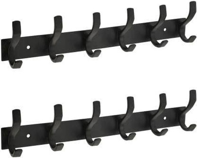 COSSIMO -CMS-05 Stainless Steel Premium Fescue Dual Edge 6 pin Cloth Hanger Bathroom Wall Door Hooks For Hanging keys, Clothes Hook Rail - Set of 2 pcs Door Hanger