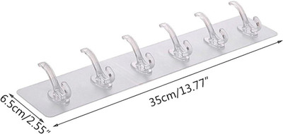 PLIRAXY Space Saving Wall Hook Strip – 6 Self Adhesive Hooks for Clothes, Bags & Towels Hook 1(Pack of 2)