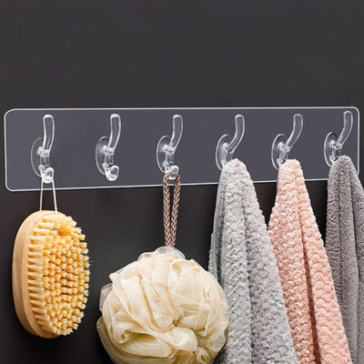 MG STORE Self Adhesive Heavy Duty Hook Rail with 6 Hooks (No Drill/Nail) HG033 Hook Rail 6(Pack of 1)