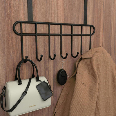 JIALTO Hooks over door hanger | 7 hooks black Hook 7(Pack of 2)