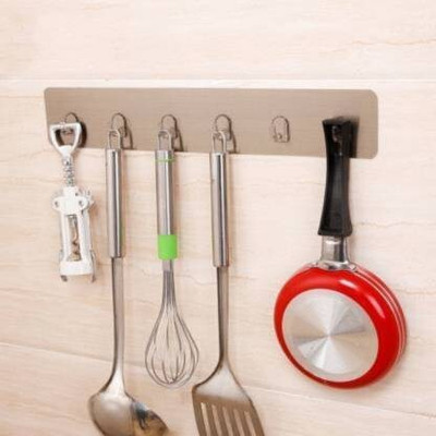 WebDealz Self Adhesive Wall Mounted Hooks Strip with 6 Hooks, Bathroom Towel Hanger Hook Rail 6(Pack of 1)