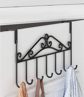 MALANI STORES Over The Door Hook Hangers with 7 Hooks, Metal Hanging Rack (Black -Pack of 1) Door Hanger