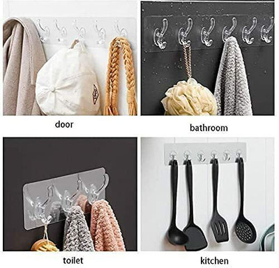 WebDealz Plastic Self Adhesive Wall Mounted 6 Strip Hook, Bathroom Towel Rail Hook Rail 1(Pack of 1)