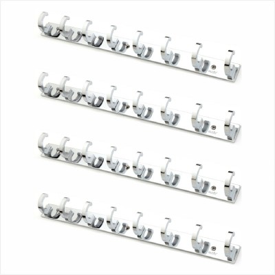 GLOXY 8 Hooks Stainless Steel Wall Mount Hanger for Hanging Clothes- Silver, 4Pcs Door Hanger