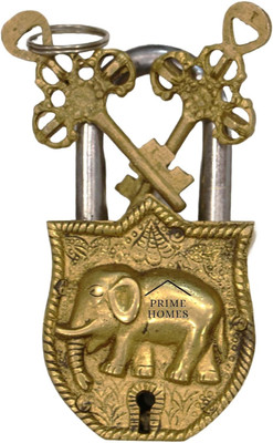 PRIME HOMES Brass Elephant Pad Lock With 2 Keys Elephant Shape Lock Padlock(Golden)