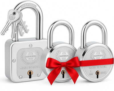 HARRISON Padlocks Buy 1 Get 2 Free | 1 Square Lock 55mm with 2 Lock 50mm | Lock and Key | Padlock(Bright Chrome Plated Finish)