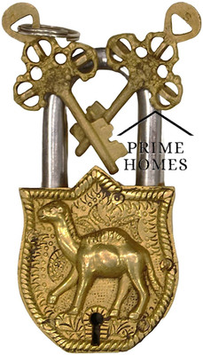PRIME HOMES Brass Small Camel Pad Lock With 2 Keys Camel Shape Lock Padlock(Golden)