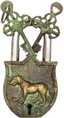 PRIME HOMES Brass Dog Pad Lock With 2 Keys Dog Shape Lock Padlock(Black & Green)