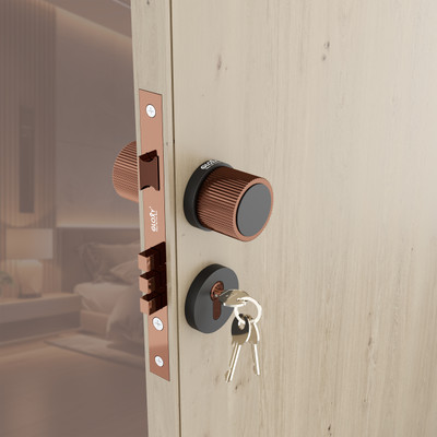 GLOXY Mortise Knob Door Lock High Security Main Door Lock Set with 3 Keys Zinc Door Handle(Brown Pack of 1)