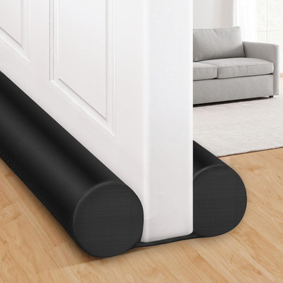 Bonfire Door Draft Guard, Black Fabric Cover, Washable, Durable & Easy to Install Pack-1 Under Door Noise Blocker & Energy-Saving Seal, Prevents Dust, Cold Air & Insects Door Mounted Door Stopper(Black)
