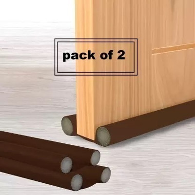 PYORIT (Pack of 2) Twin Door Draft Fabric Cover Guard, Cool/Hot Maintain in Room Door Mounted Door Stopper(Brown)