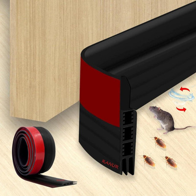 DRUCILA Silicone Self Adhesive Door Bottom Sealing Strip Guard Self-Adhesive Window/Door Tape for Seal, Cockroach Insect Bugs Stopper 1 Meter Door Mounted Door Stopper(Black)