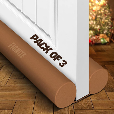 Bonfire Door Draft Guard, Washable/Durable Brown Fabric Cover Door Sealing Strip Pack-3 Under Door Noise Blocker & Energy-Saving Seal, Prevents Dust, Cold Air & Insects Door Mounted Door Stopper(Brown)