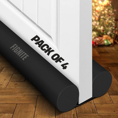 Bonfire Door Draft Guard, Washable/Durable Black Fabric Cover Door Sealing Strip Pack-4 Under Door Noise Blocker & Energy-Saving Seal, Prevents Dust, Cold Air & Insects Door Mounted Door Stopper(Black)