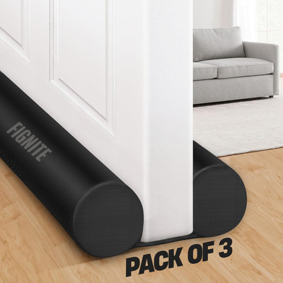 Bonfire Door Draft Guard, Black Fabric Cover, Washable, Durable & Easy to Install Pack-3 Under Door Noise Blocker & Energy-Saving Seal, Prevents Dust, Cold Air & Insects Door Mounted Door Stopper(Black)