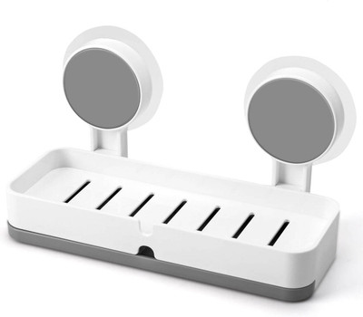 RIDDHUMART Soap Holder For Bathroom Wall Mount Sticker Self Adhesive Stand With Drain Tray(White)