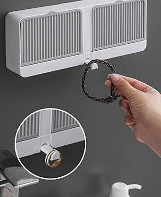 TWO PURCHASE Creative Wall Mounted Soap Box with Lid Double Grids Soap Draining Rack 200 ml Soap Dispenser(White)